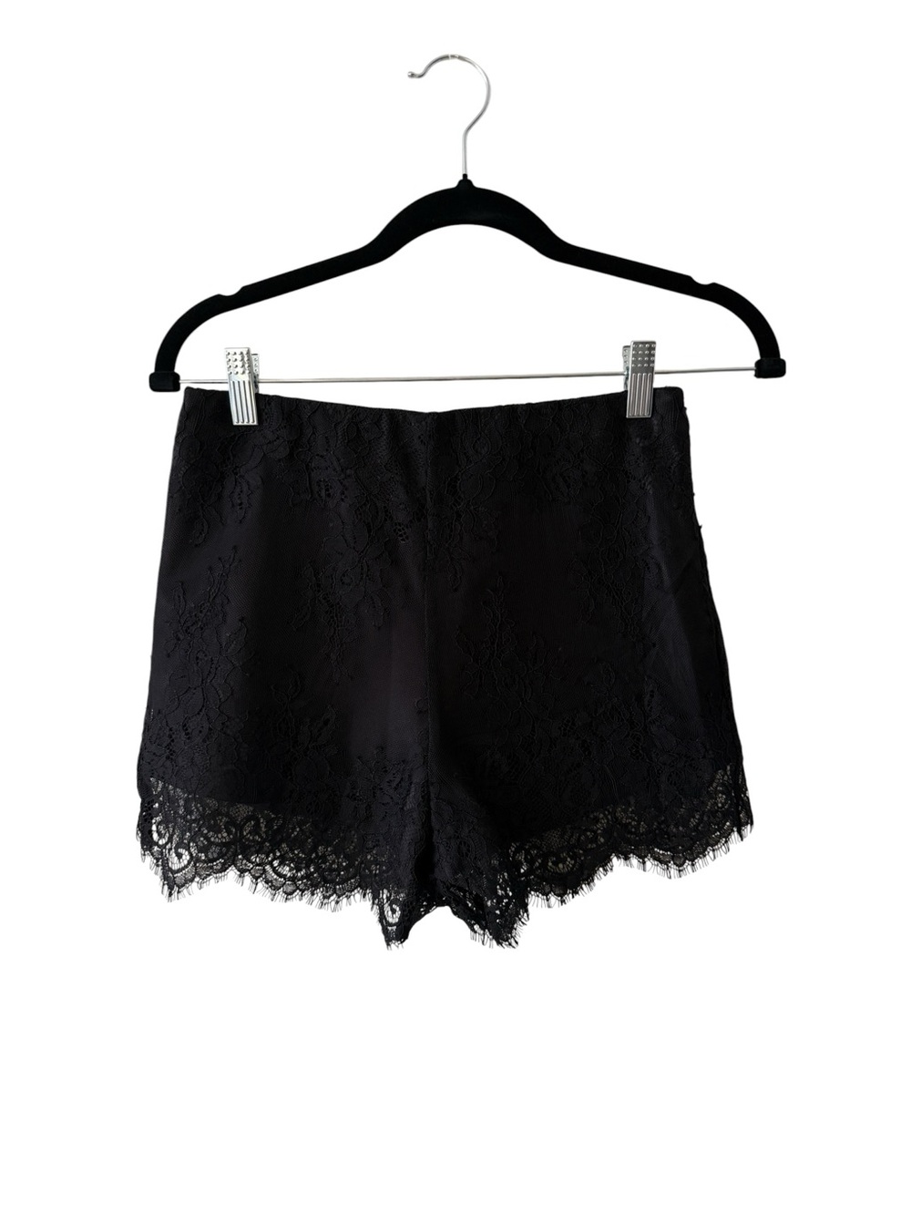 Saint Laurent Black Floral Lace High-Waist Shorts. Size Medium. - Picture 2 of 6